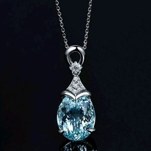 New aquamarine color teardrop necklace